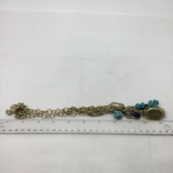 Chico's Goldtone Turquoise Layered Chain Necklace 24" - Picture 5 of 5